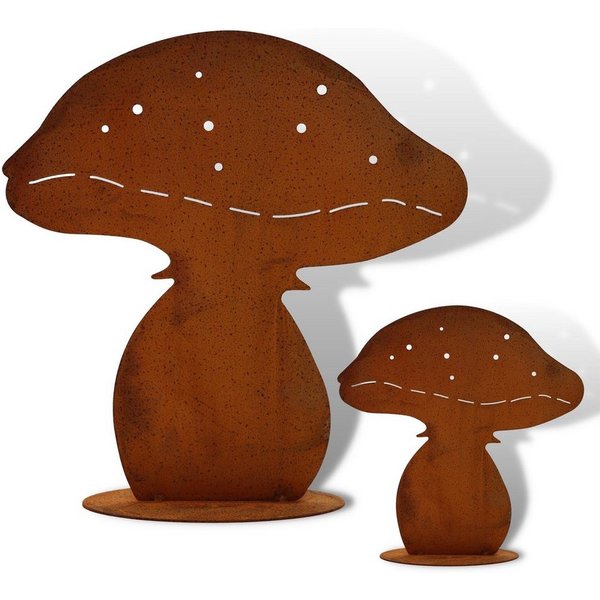 Rostikal Gartenfigur Edelrost Pilzfigur 2er-Set – Herbstdeko aus Metall für Garten & Beet, (Set), Wetterfeste Rost Pilz Deko – ganzjährig für draußen nutzbar