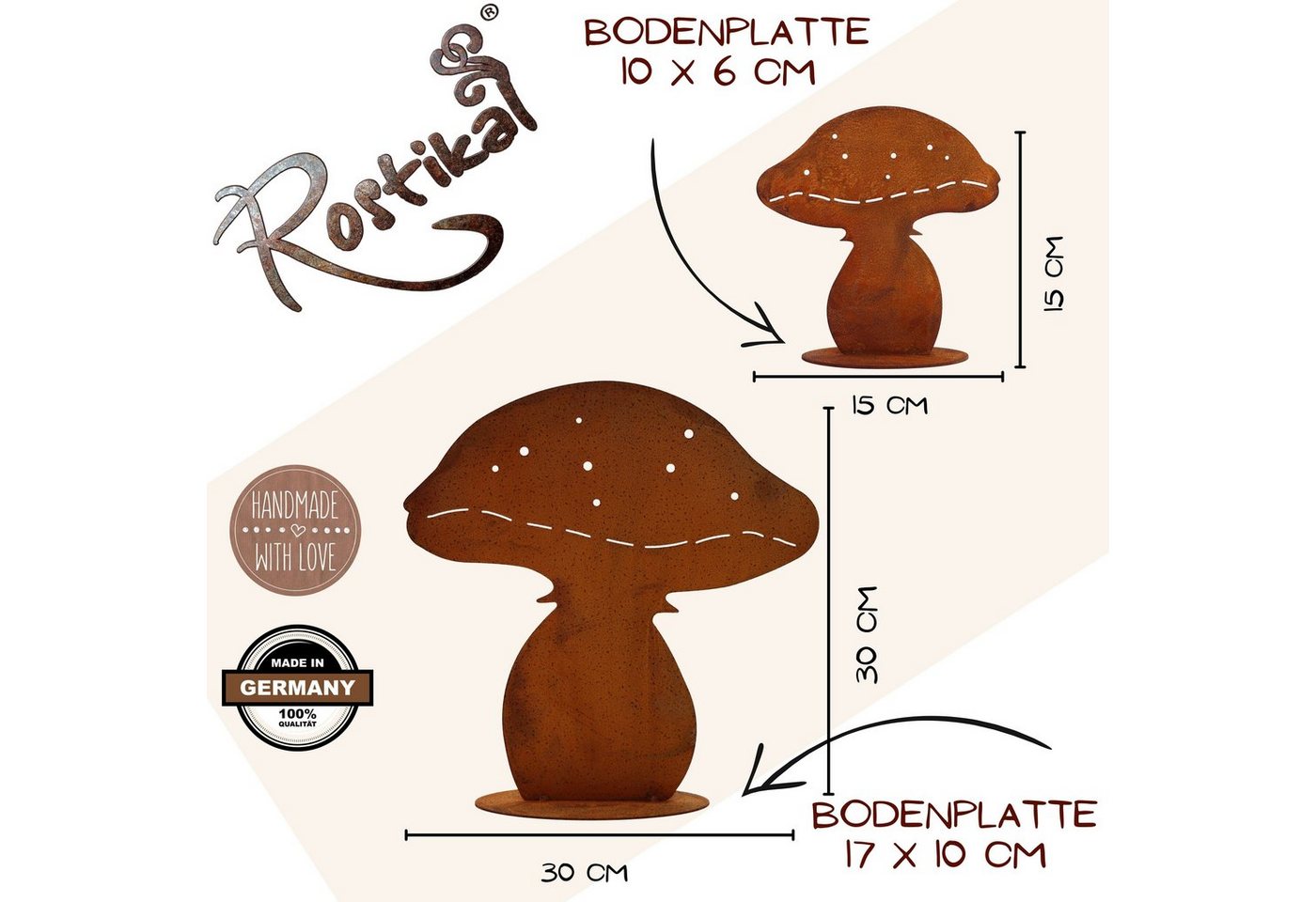 Rostikal Gartenfigur Edelrost Pilzfigur 2er-Set – Herbstdeko aus Metall für Garten & Beet, (Set), Wetterfeste Rost Pilz Deko – ganzjährig für draußen nutzbar – Bild 2 von 5