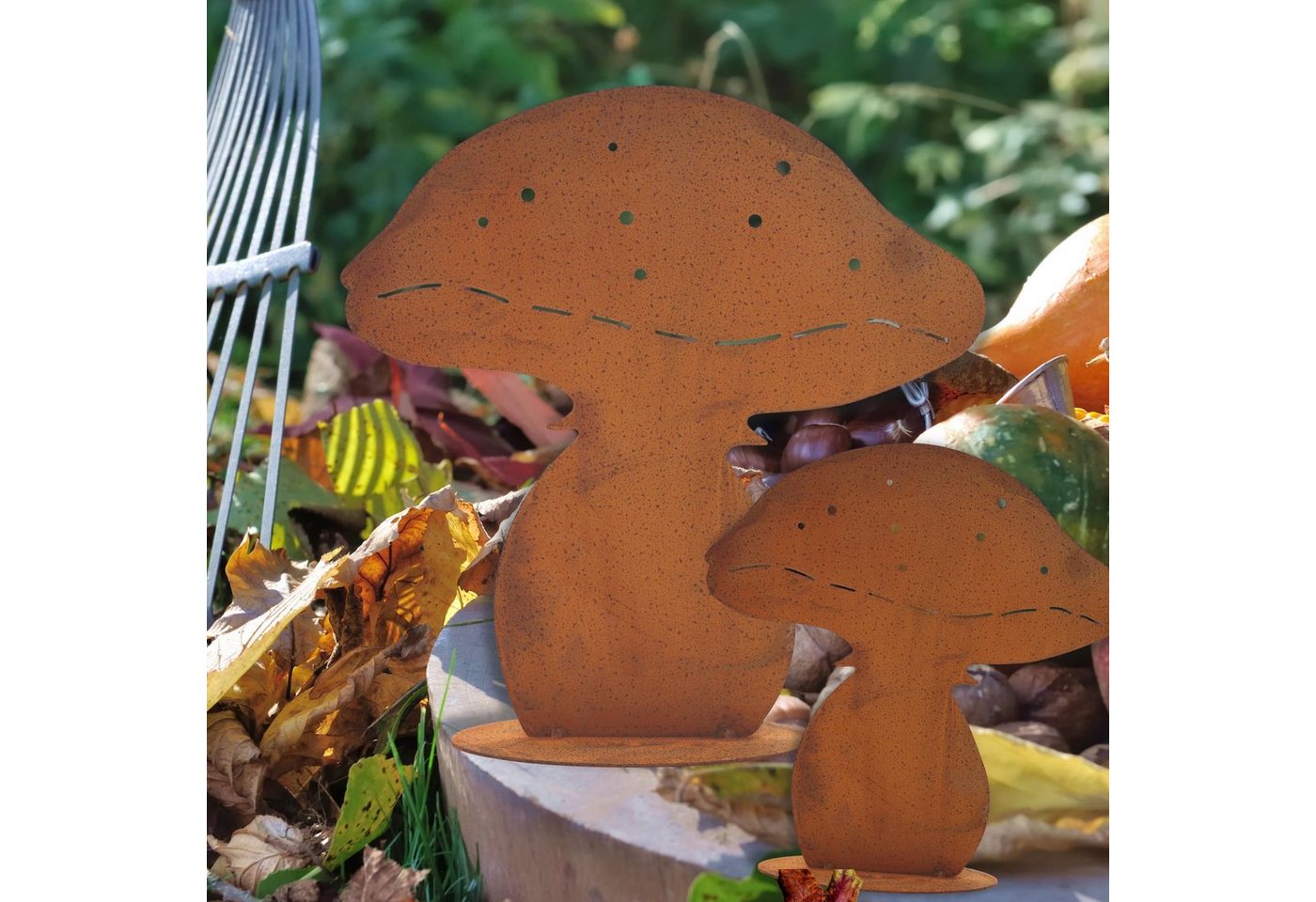 Rostikal Gartenfigur Edelrost Pilzfigur 2er-Set – Herbstdeko aus Metall für Garten & Beet, (Set), Wetterfeste Rost Pilz Deko – ganzjährig für draußen nutzbar – Bild 5 von 5
