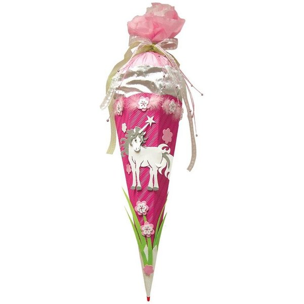 Roth Schultüte Basteltüte Einhorn, 68 cm, eckig, mit rosa Kreppverschluss, Zuckertüte zum Basteln