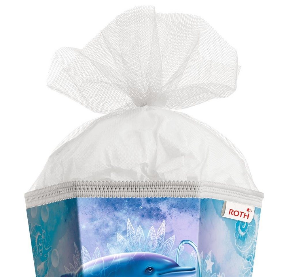 Roth Schultüte Delfine, 85 cm, eckig, mit weißem Tüllverschluss, Zuckertüte für Schulanfang – Bild 4 von 5