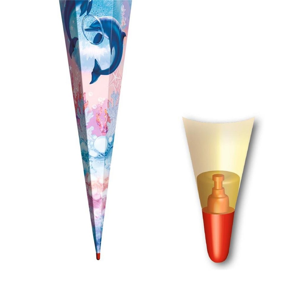 Roth Schultüte Delfine, 85 cm, eckig, mit weißem Tüllverschluss, Zuckertüte für Schulanfang – Bild 5 von 5
