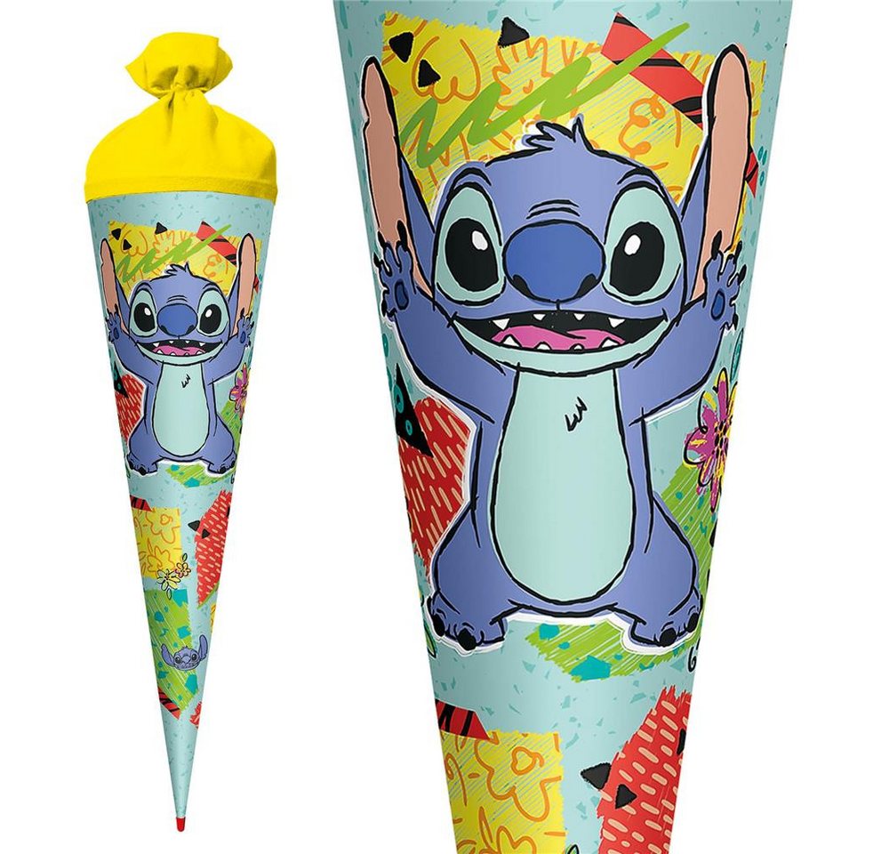 Roth Schultüte Disney Stitch, 70cm, rund, mit Rot(h)-Spitze, Filzverschluss Gelb – Bild 2 von 5