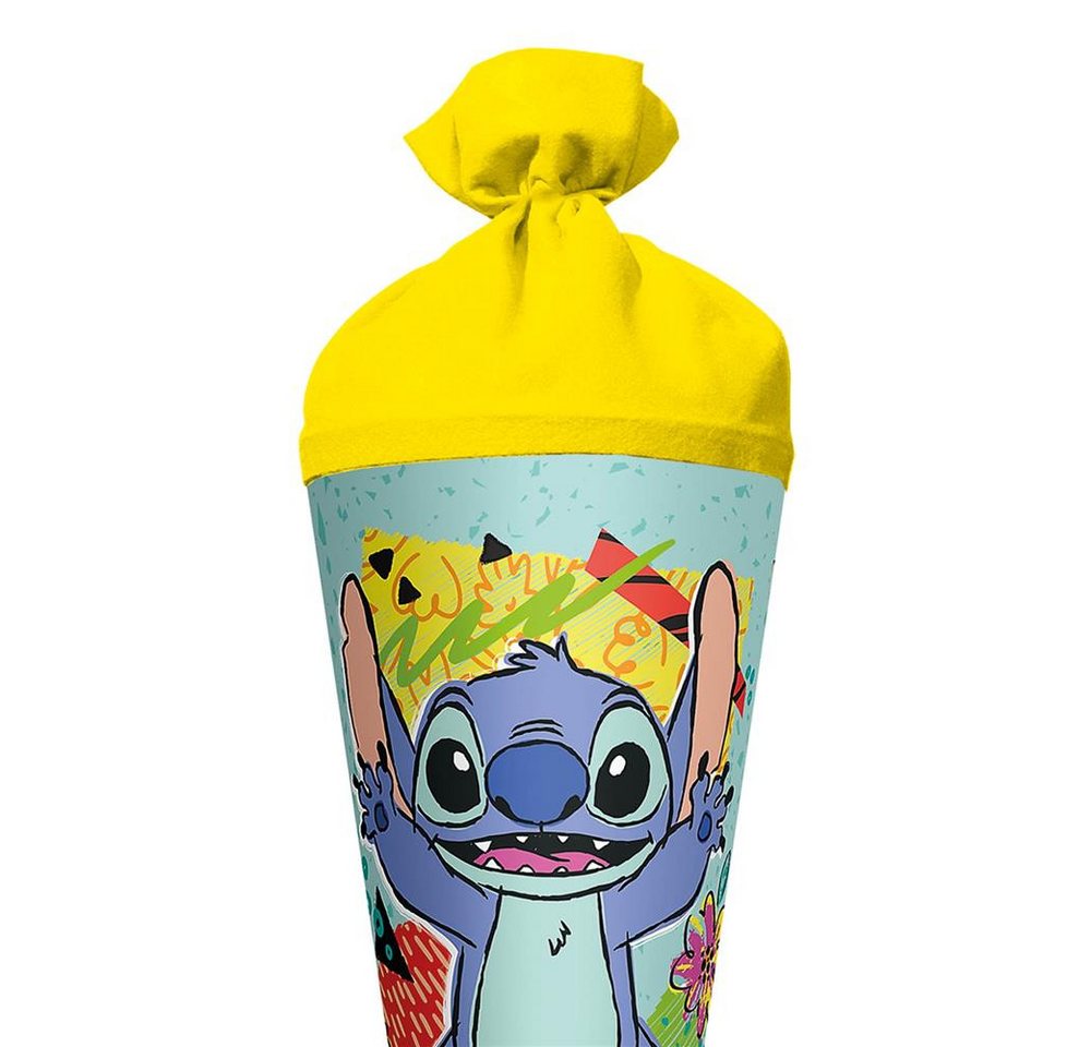 Roth Schultüte Disney Stitch, 70cm, rund, mit Rot(h)-Spitze, Filzverschluss Gelb – Bild 3 von 5