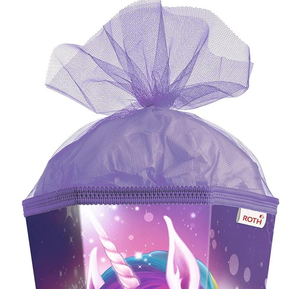 Roth Schultüte Einhornportrait, 85 cm, eckig, lilafarbiger Tüllverschluss, Zuckertüte für Schulanfang – Bild 2 von 5