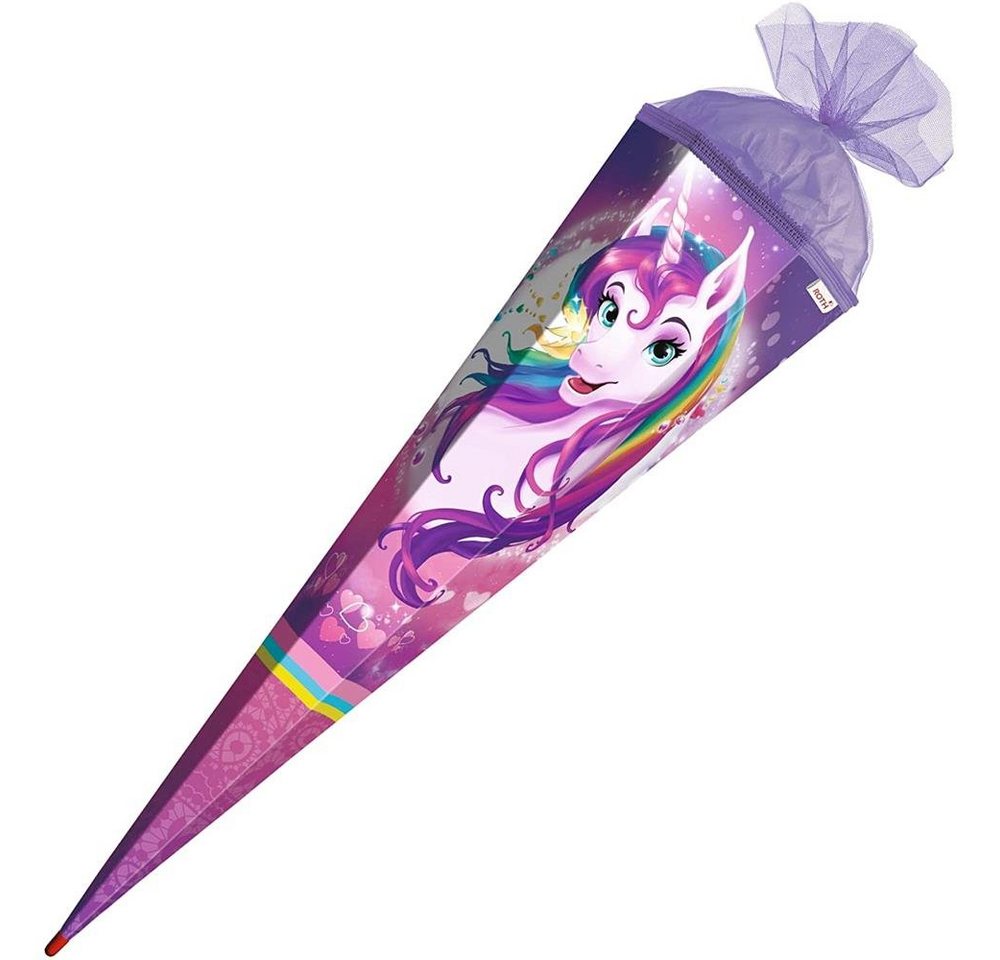 Roth Schultüte Einhornportrait, 85 cm, eckig, lilafarbiger Tüllverschluss, Zuckertüte für Schulanfang – Bild 4 von 5