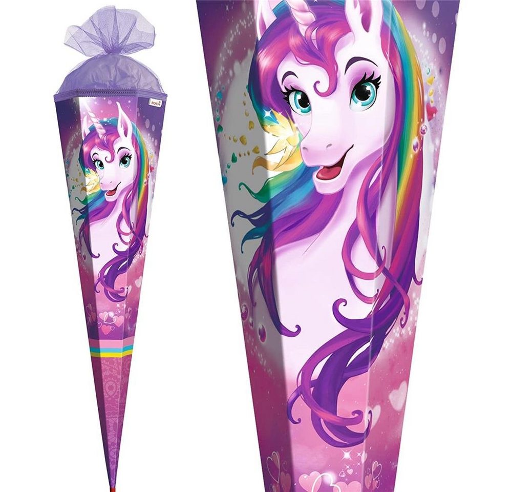 Roth Schultüte Einhornportrait, 85 cm, eckig, lilafarbiger Tüllverschluss, Zuckertüte für Schulanfang – Bild 5 von 5