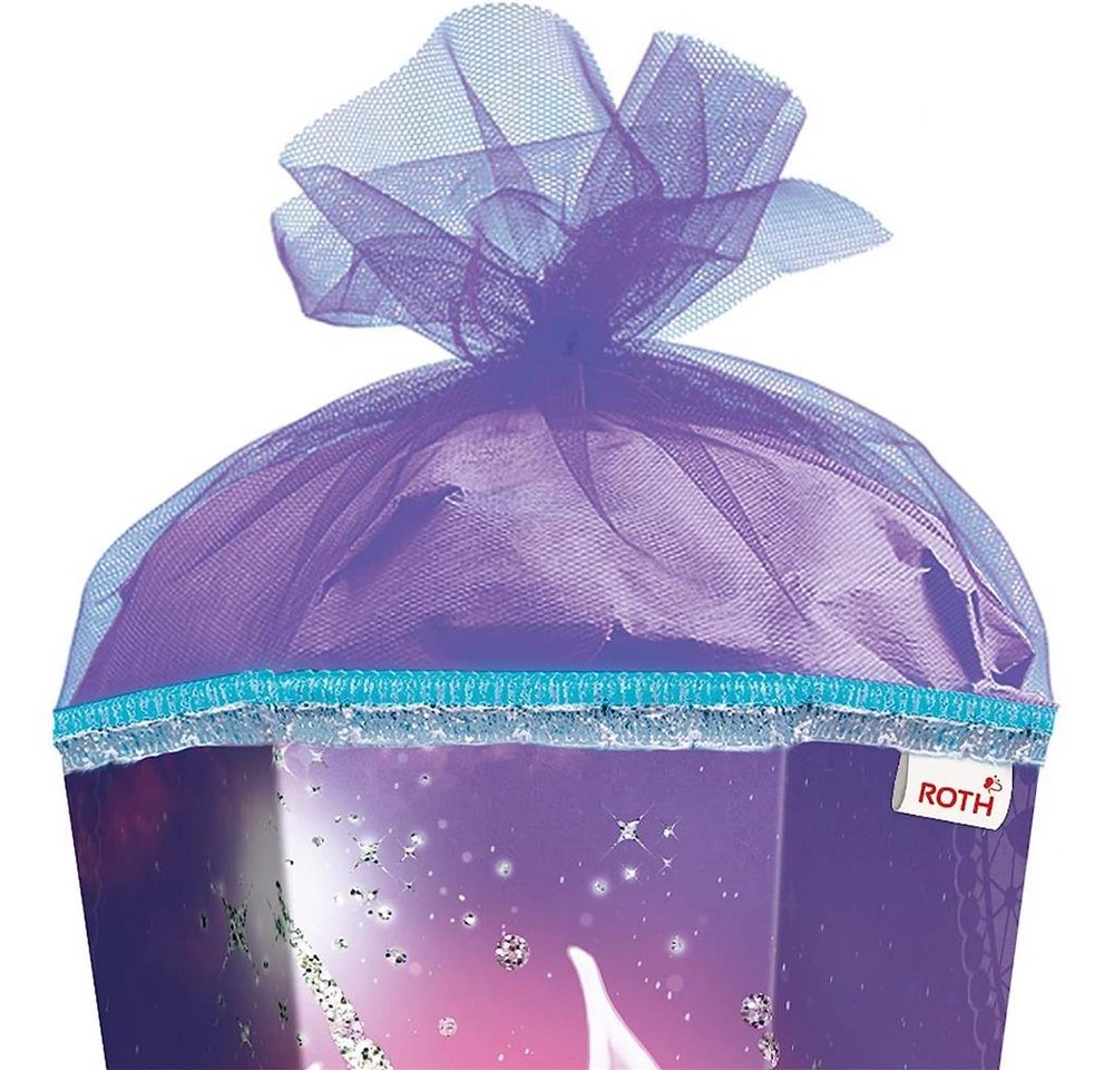 Roth Schultüte Einhornportrait mit Glitzer, 85 cm, eckig, lilafarbiger Tüllverschluss, Zuckertüte für Schulanfang – Bild 5 von 5