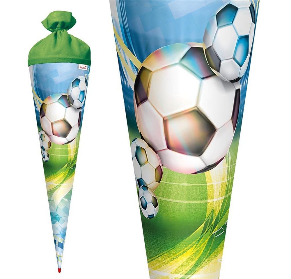 Roth Schultüte Fußball, 70 cm, rund, mit grünem Filzverschluss, Zuckertüte für Schulanfang – Bild 4 von 5