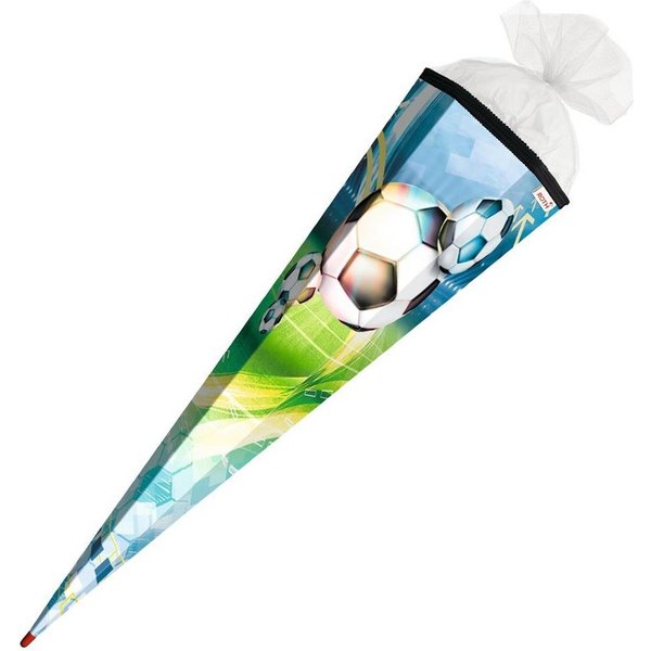 Roth Schultüte Fußball, 85 cm, eckig, mit weißem Tüllverschluss, Zuckertüte für Schulanfang