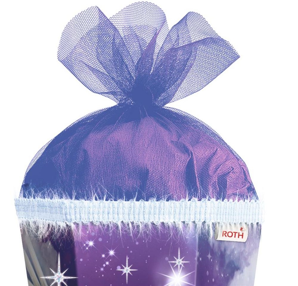 Roth Schultüte Magic Pegasus mit Glitter und Glitzerborte, 85 cm, eckig, mit lilafarbigem Tüllverschluss, Rot(h)-Spitze – Bild 4 von 5