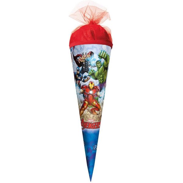 Roth Schultüte Schultüte Marvel Avengers, 50cm, rund, mit rotem Tüllverschluss, große Zuckertüte
