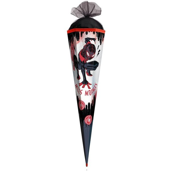 Roth Schultüte Marvel Spiderman Miles Morales, 85cm, eckig, Tüllverschluss, Superheldenmotiv, Effektfolie, schwarzer Tüll, ROT(H)-Spitze