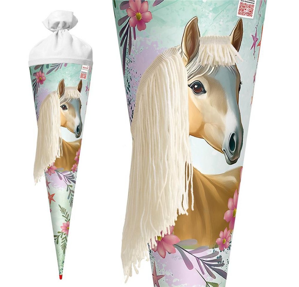 Roth Schultüte Pferd Bella, 70 cm mit Wollmähne, rund, Filzverschluss, Roth-Spitze – Bild 3 von 5