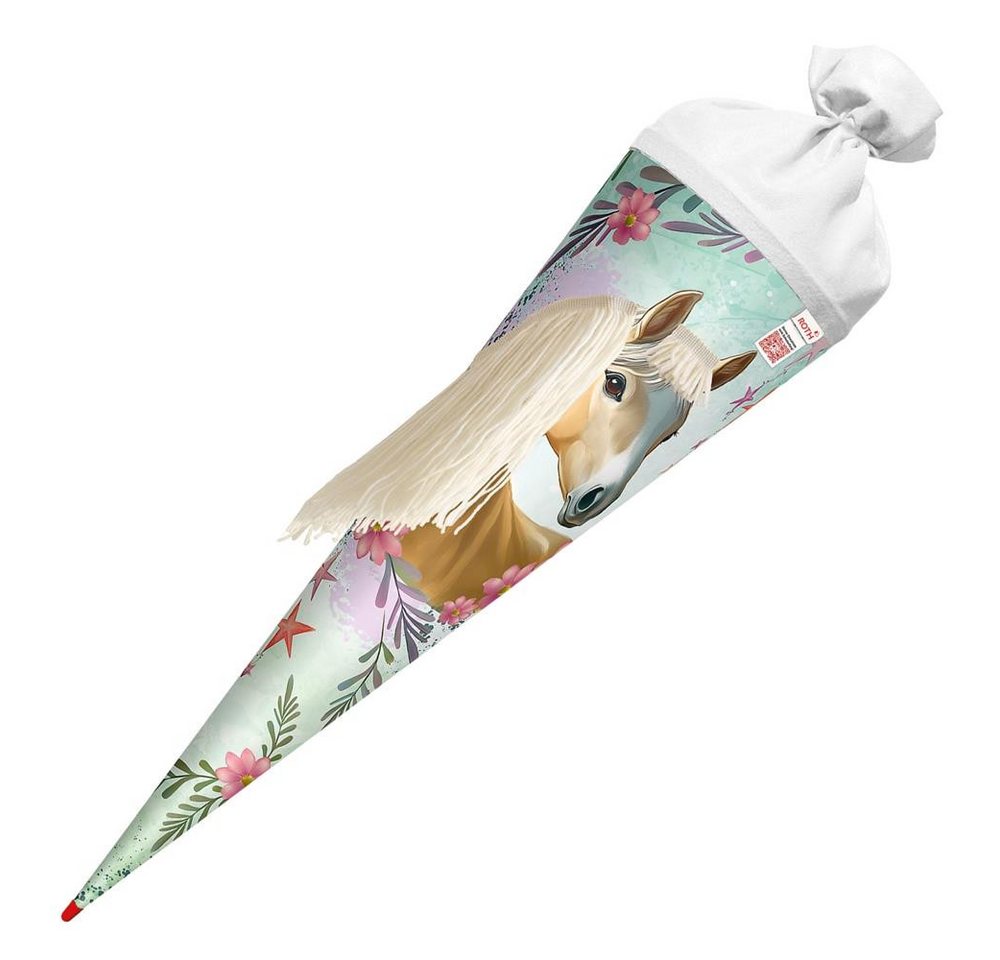 Roth Schultüte Pferd Bella, 70 cm mit Wollmähne, rund, Filzverschluss, Roth-Spitze – Bild 4 von 5