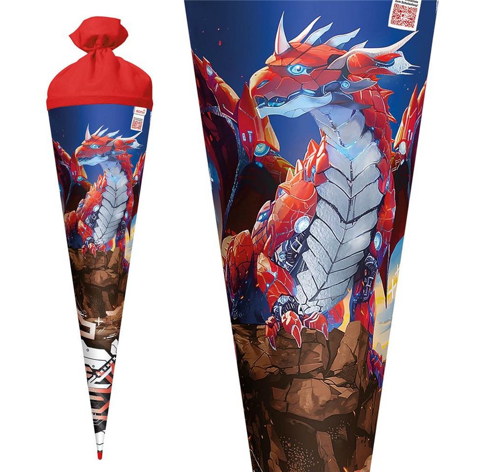 Roth Schultüte Robo Drache, 70 cm mit Glanzfolie, rund, Filzverschluss, Roth-Spitze – Bild 2 von 5