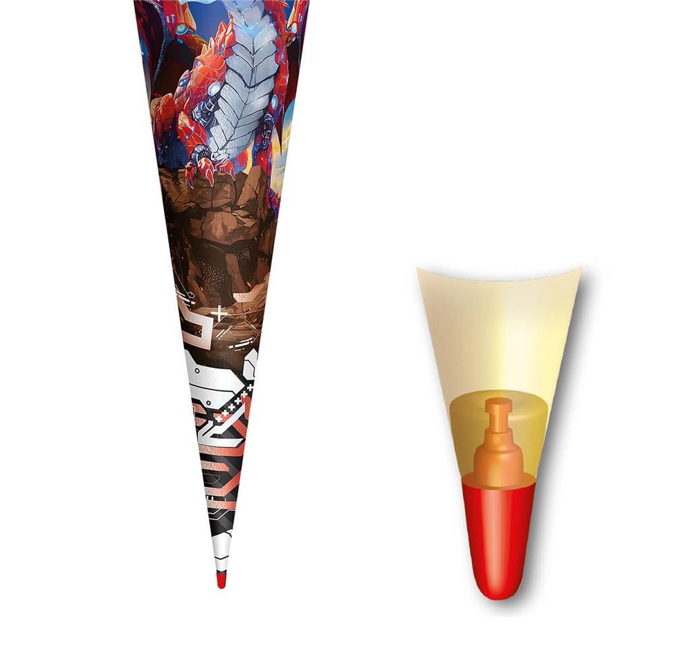 Roth Schultüte Robo Drache, 70 cm mit Glanzfolie, rund, Filzverschluss, Roth-Spitze – Bild 4 von 5