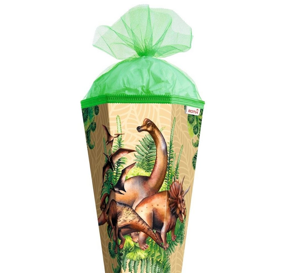 Roth Schultüte Veganosaurus / Dinosaurier, 85 cm, eckig, mit grünem Tüllverschluss, Zuckertüte für Schulanfang – Bild 2 von 5