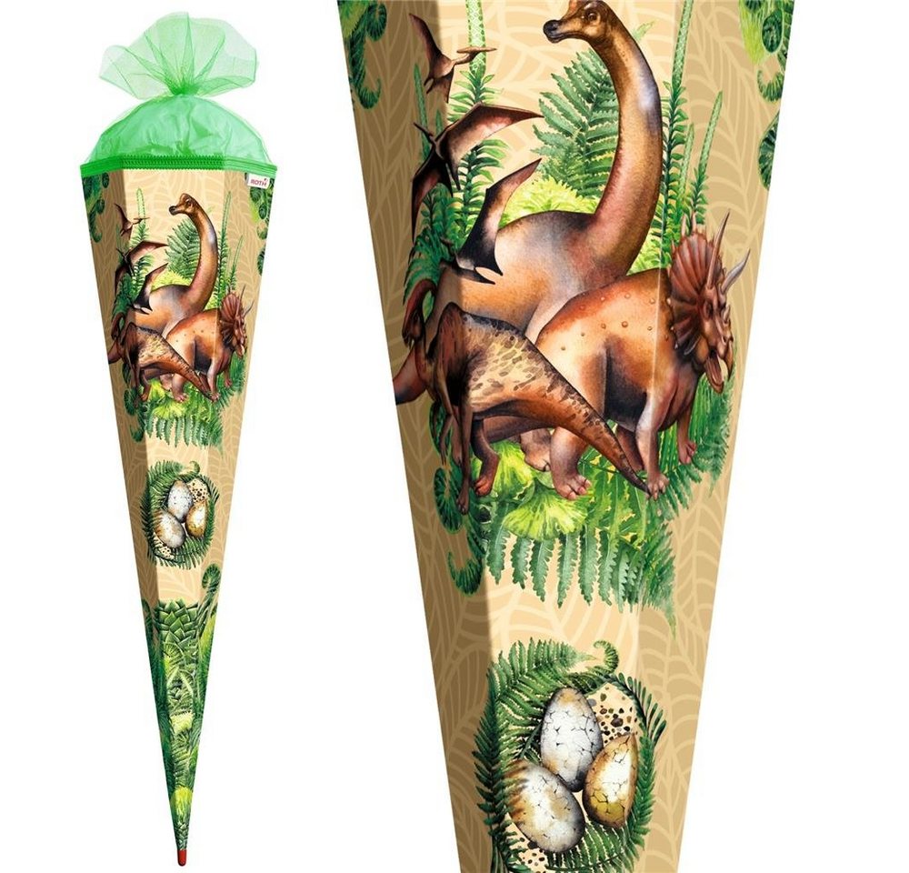Roth Schultüte Veganosaurus / Dinosaurier, 85 cm, eckig, mit grünem Tüllverschluss, Zuckertüte für Schulanfang – Bild 3 von 5