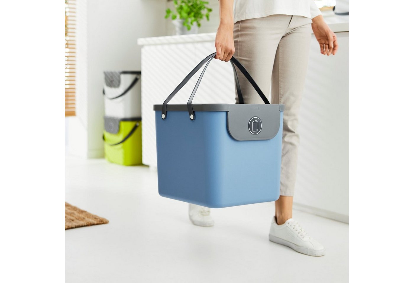 rotho Abfallbehälter "ALBULA" aus Recyclingkunststoff, 40 l, horizon blue – Bild 2 von 5