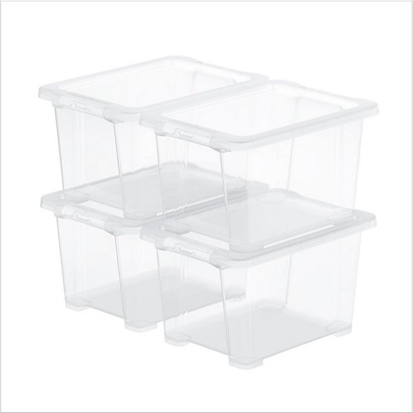 ROTHO Aufbewahrungsbox 4er-Set CORE BASIC 15L stapelbar transparente Box mit Deckel (Sichtboxen-Set, 4er-Set), Lagerbox ideal für Spielzeug, Bastelmaterial und 