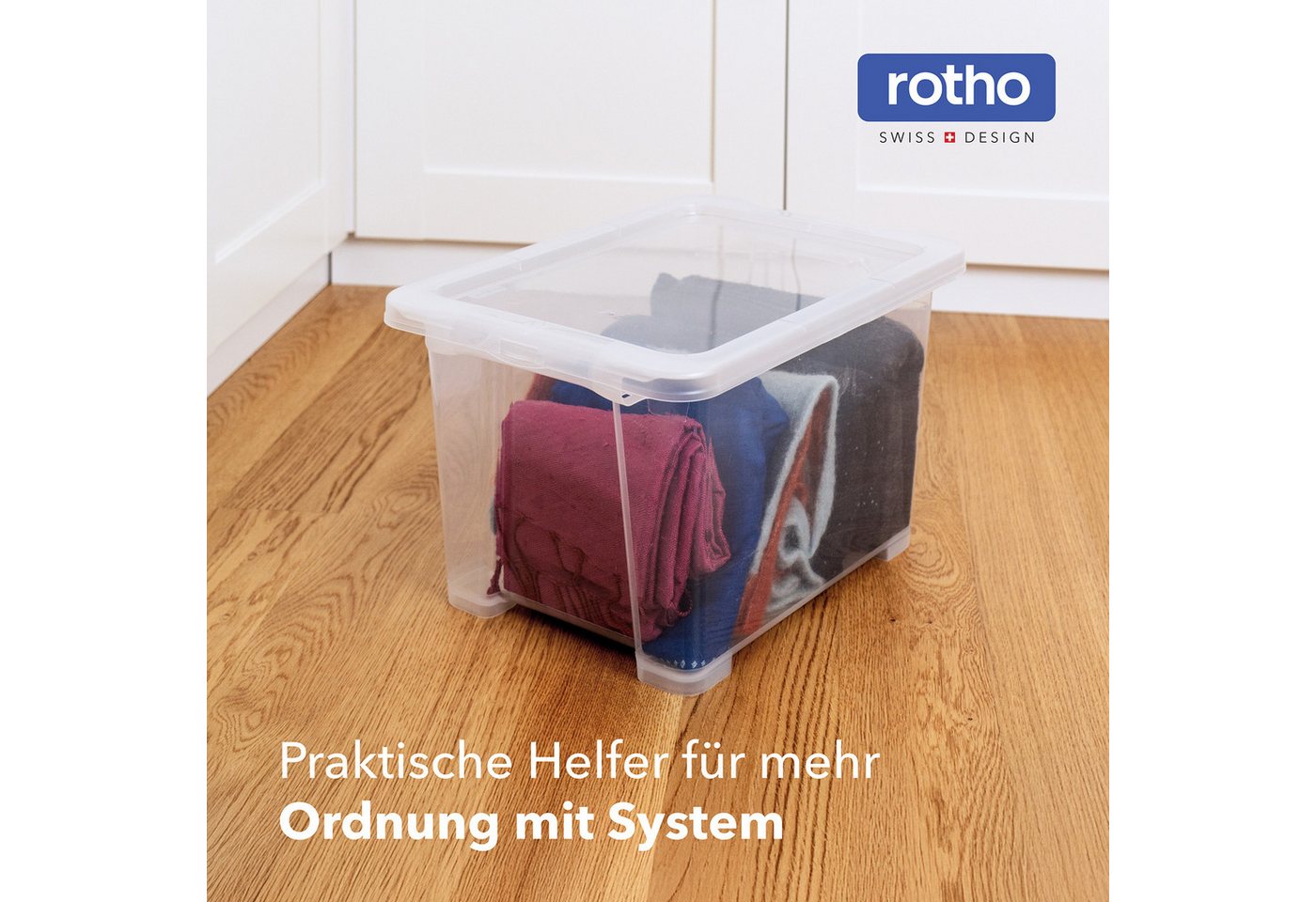 ROTHO Aufbewahrungsbox 4er-Set CORE BASIC 15L stapelbar transparente Box mit Deckel (Sichtboxen-Set, 4er-Set), Lagerbox ideal für Spielzeug, Bastelmaterial und  – Bild 2 von 5