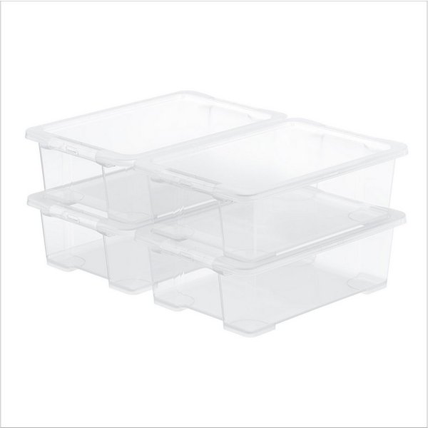 ROTHO Aufbewahrungsbox 4er-Set CORE BASIC 30L stapelbar transparente Box mit Deckel (Sichtboxen-Set, 4er-Set), Ordnungsbox ideal für Kleidung, Bücher und Hausha