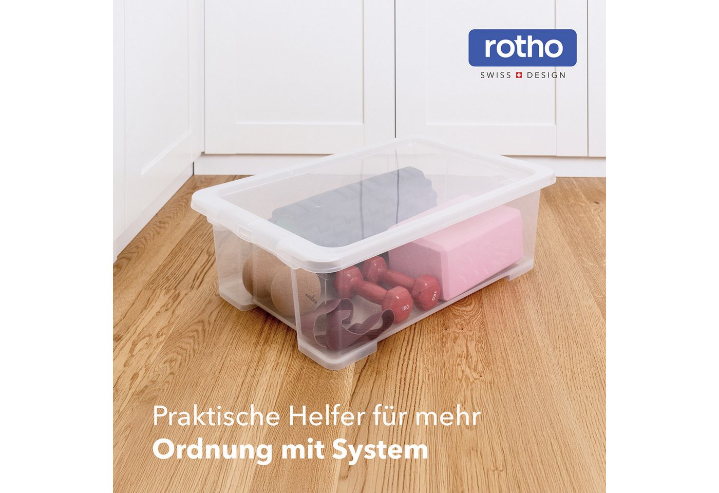 ROTHO Aufbewahrungsbox 4er-Set CORE BASIC 30L stapelbar transparente Box mit Deckel (Sichtboxen-Set, 4er-Set), Ordnungsbox ideal für Kleidung, Bücher und Hausha – Bild 2 von 5