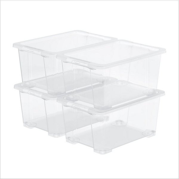 ROTHO Aufbewahrungsbox 4er-Set CORE BASIC 44L stapelbar transparente Box mit Deckel (Sichtboxen-Set, 4er-Set), Kunststoffbox ideal für Kleidung, Spielzeug und H