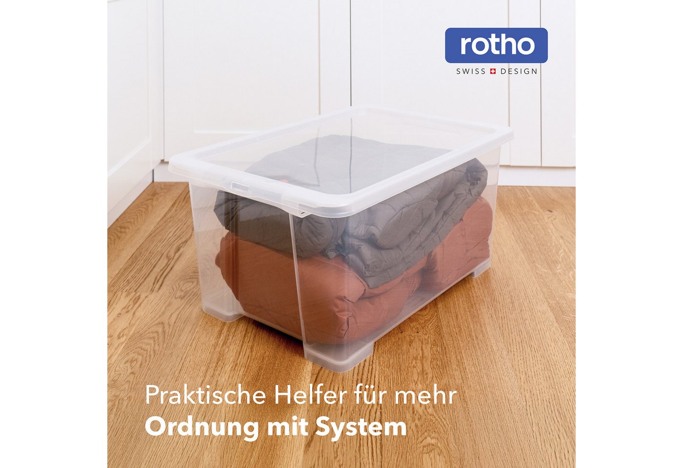 ROTHO Aufbewahrungsbox 4er-Set CORE BASIC 44L stapelbar transparente Box mit Deckel (Sichtboxen-Set, 4er-Set), Kunststoffbox ideal für Kleidung, Spielzeug und H – Bild 2 von 5
