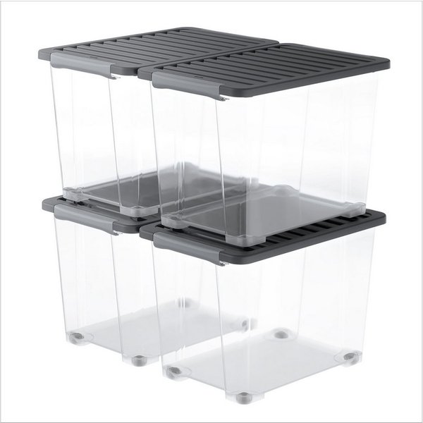 ROTHO Aufbewahrungsbox 4er-Set CORE PLUS 65 L stapelbare Box mit Deckel und Räder (Lagerboxen-Set, 4er-Set), große Rollbox ideal für Kleidung, Decken und Hausha