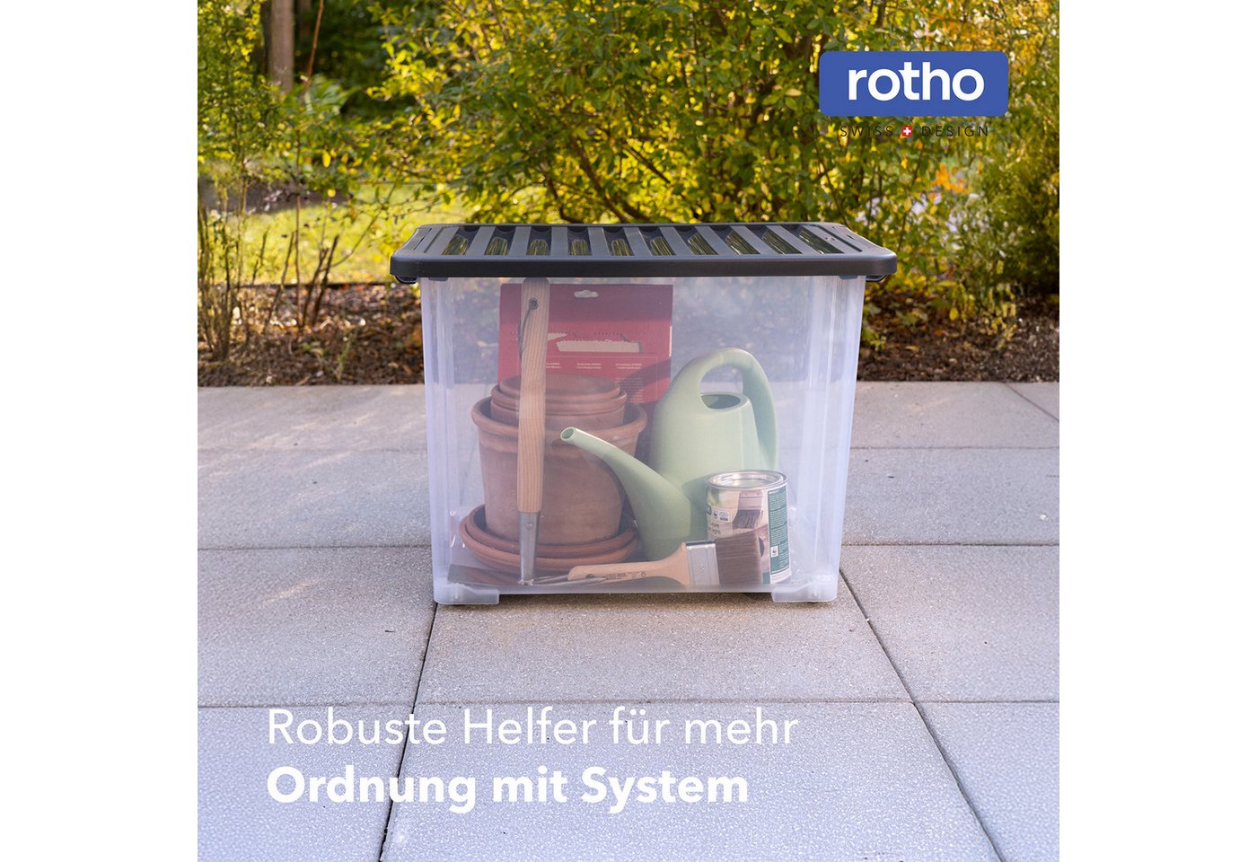 ROTHO Aufbewahrungsbox 4er-Set CORE PLUS 65 L stapelbare Box mit Deckel und Räder (Lagerboxen-Set, 4er-Set), große Rollbox ideal für Kleidung, Decken und Hausha – Bild 2 von 5