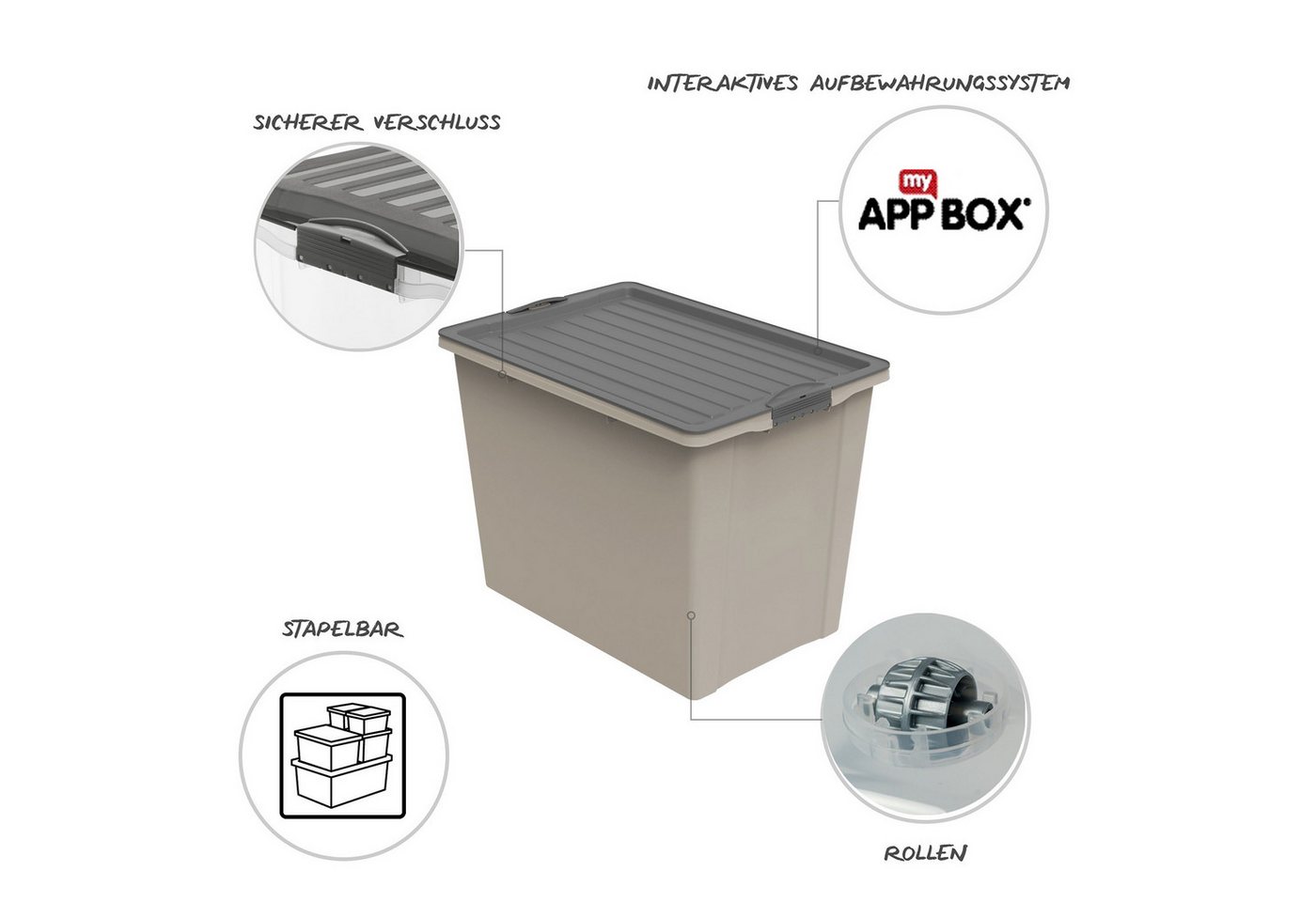 ROTHO Aufbewahrungsbox COMPACT stapelbare 70l Aufbewahrungskiste mit Deckel und Rollen – Bild 3 von 5