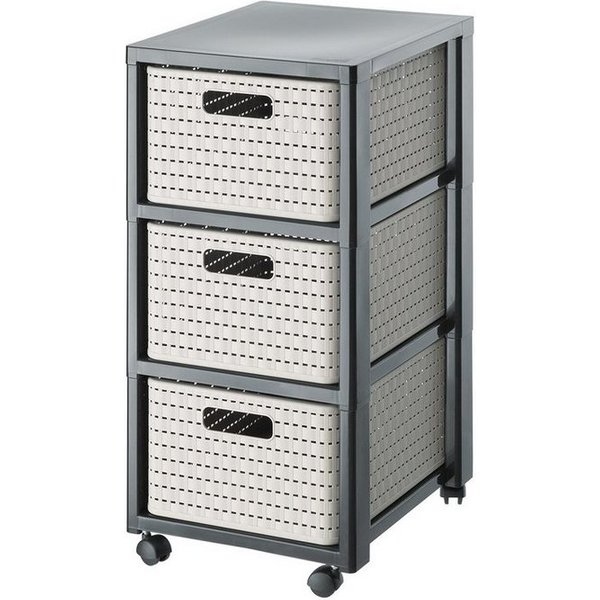 ROTHO Aufbewahrungsbox Country Rollcontainer mit 3 Schubladen in Rattan-Optik