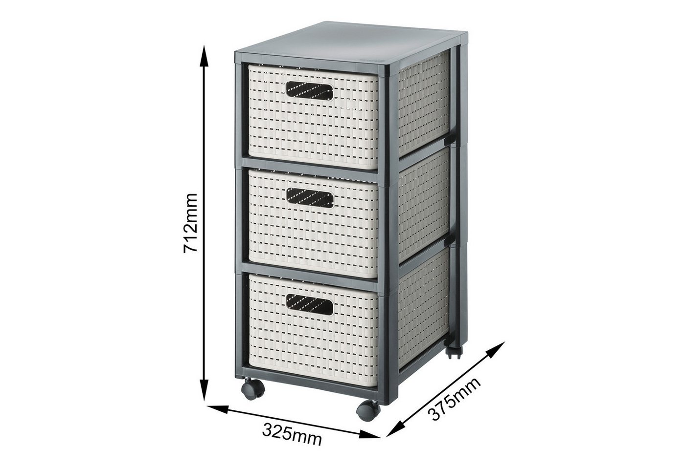 ROTHO Aufbewahrungsbox Country Rollcontainer mit 3 Schubladen in Rattan-Optik – Bild 5 von 5