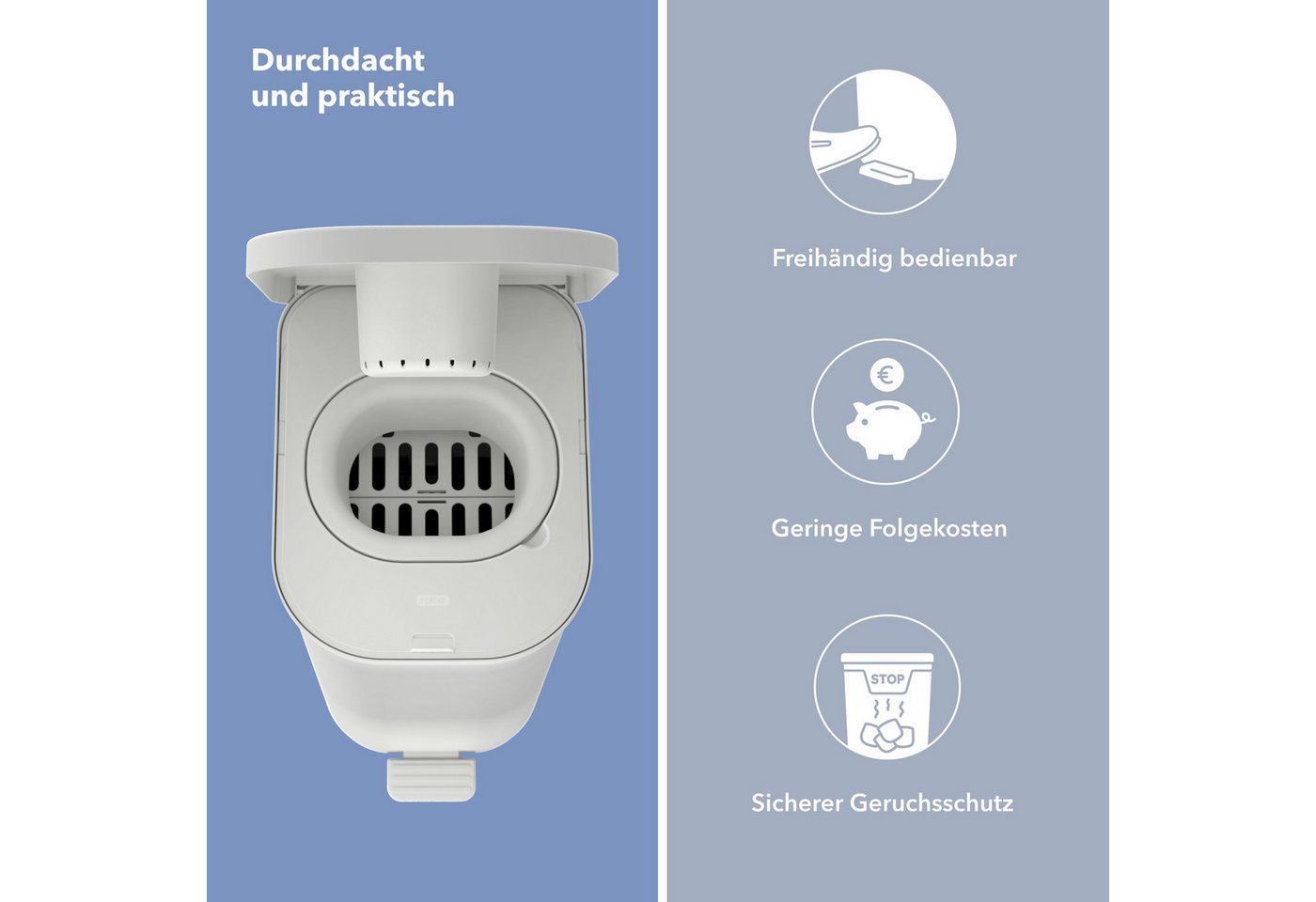 Rotho Babydesign Windeleimer, geruchsdicht, wandelbar zum klassischen Mülleimer – Bild 4 von 5