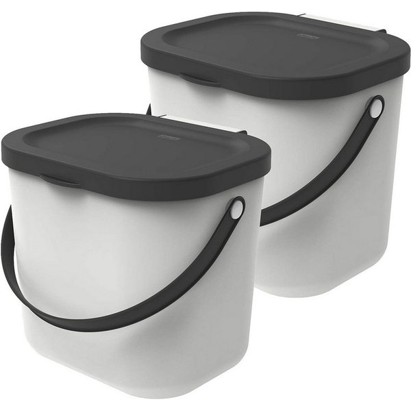 ROTHO Biomülleimer Albula 2er-Set Komposteimer 6l – kompakte Müllbehälter ideal für Küche, Stapelbar, mit Griff & Deckel – 6 l Recycling-Set für jeden Raum