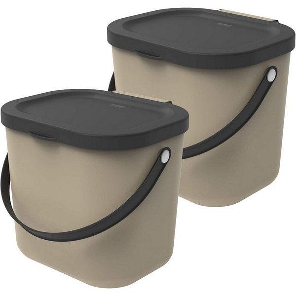 ROTHO Biomülleimer Albula 2er-Set Komposteimer 6l – kompakte Müllbehälter ideal für Küche, Stapelbar, mit Griff & Deckel – 6 l Recycling-Set für jeden Raum