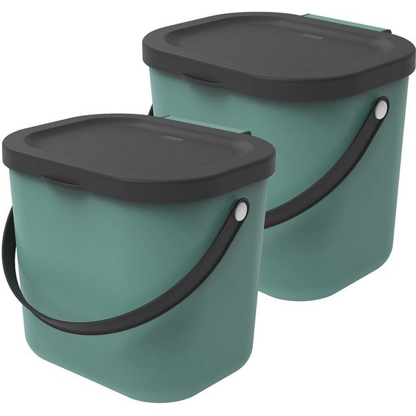 ROTHO Biomülleimer Albula 2er-Set Komposteimer 6l – kompakte Müllbehälter ideal für Küche, Stapelbar, mit Griff & Deckel – 6 l Recycling-Set für jeden Raum