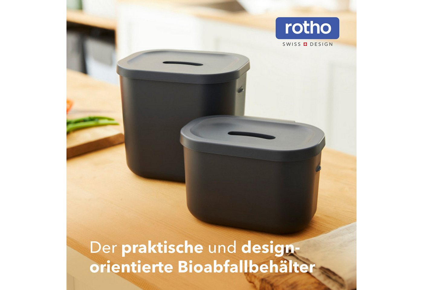 ROTHO Biomülleimer SALSA Bioabfalleimer Set 3,2 l und 6 l mit Deckel, Bioabfalleimer Set für flexible Nutzung in der Küche – Bild 2 von 5