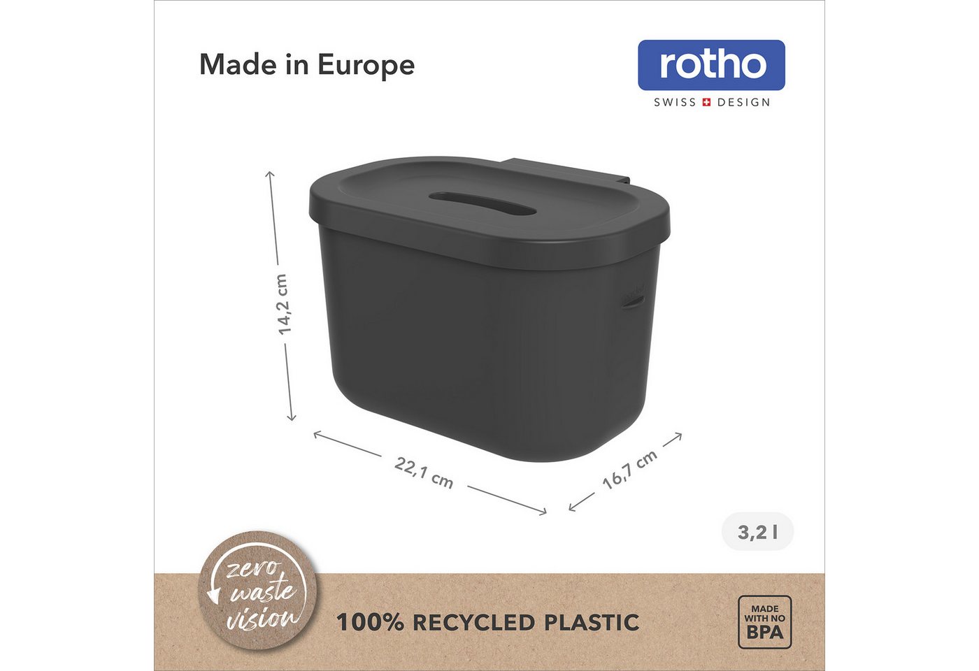 ROTHO Biomülleimer SALSA Bioabfalleimer Set 3,2 l und 6 l mit Deckel, Bioabfalleimer Set für flexible Nutzung in der Küche – Bild 3 von 5