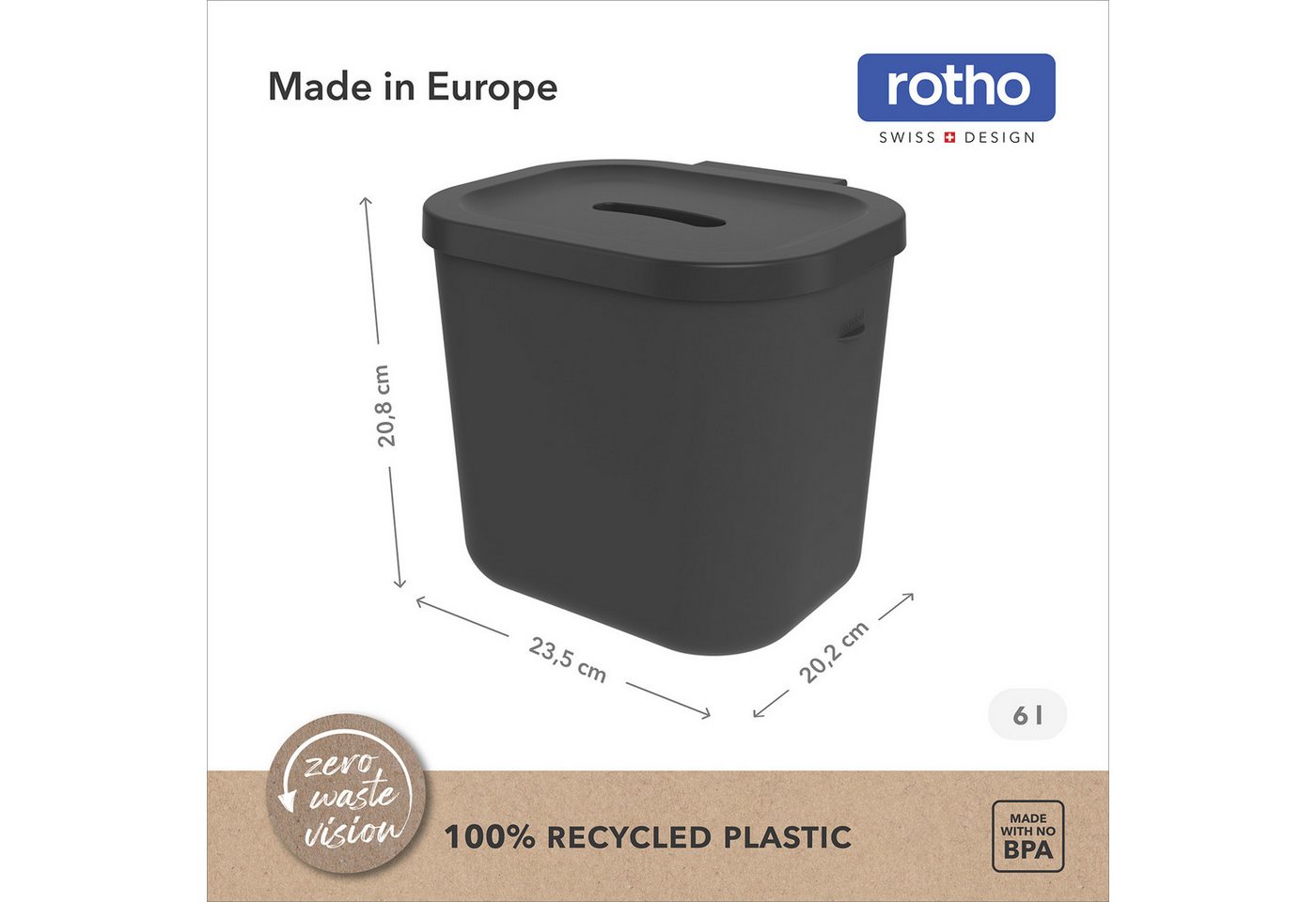 ROTHO Biomülleimer SALSA Bioabfalleimer Set 3,2 l und 6 l mit Deckel, Bioabfalleimer Set für flexible Nutzung in der Küche – Bild 4 von 5