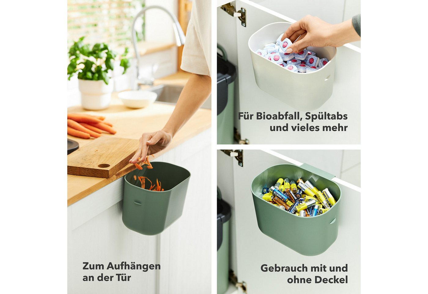 ROTHO Biomülleimer SALSA Bioabfalleimer Set 3,2 l und 6 l mit Deckel, Bioabfalleimer Set für flexible Nutzung in der Küche – Bild 5 von 5
