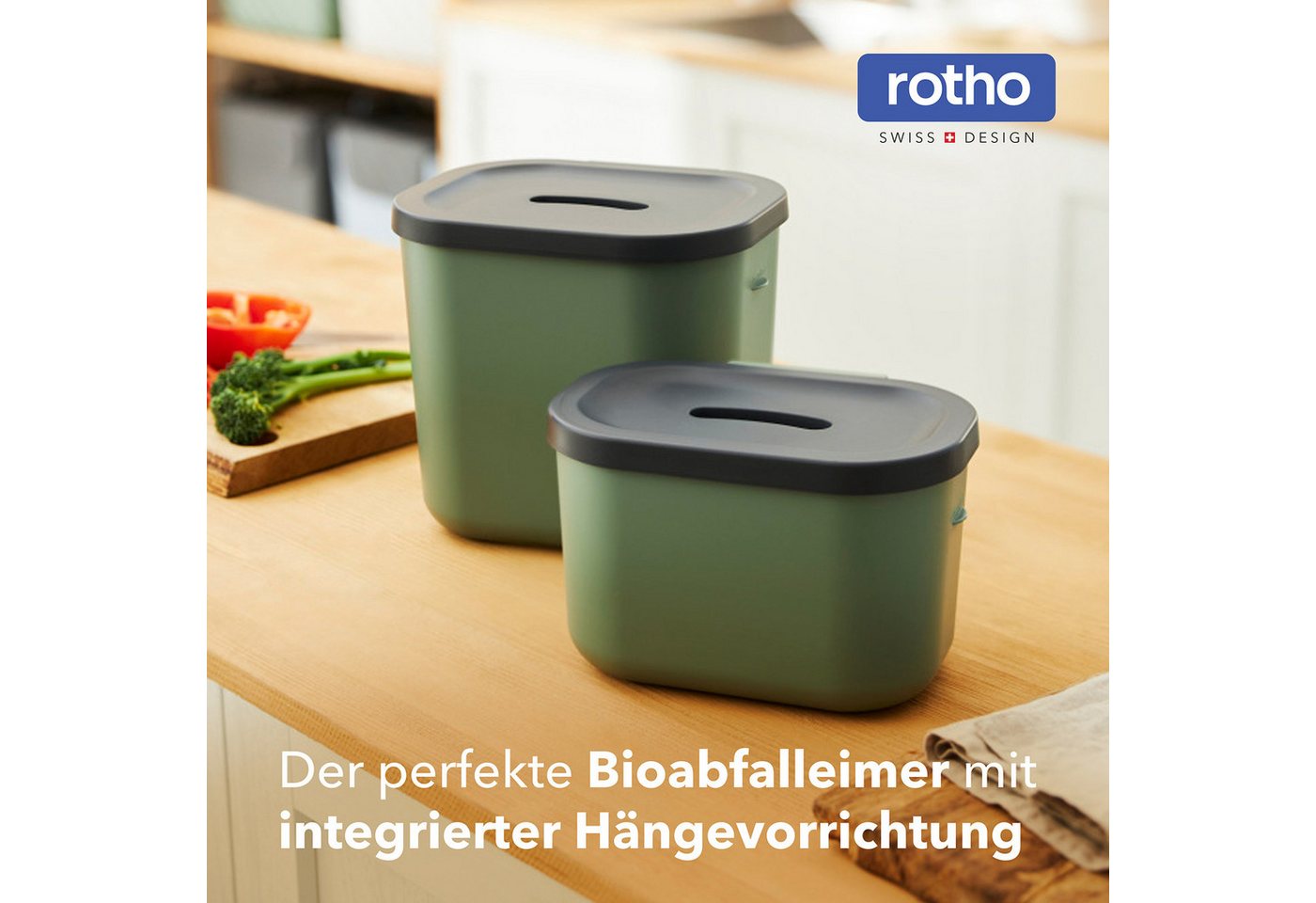 ROTHO Biomülleimer SALSA Bioabfalleimer Set 3,2 l und 6 l mit Deckel, Bioabfalleimer Set für flexible Nutzung in der Küche – Bild 2 von 5