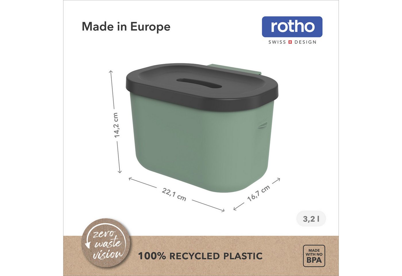 ROTHO Biomülleimer SALSA Bioabfalleimer Set 3,2 l und 6 l mit Deckel, Bioabfalleimer Set für flexible Nutzung in der Küche – Bild 3 von 5