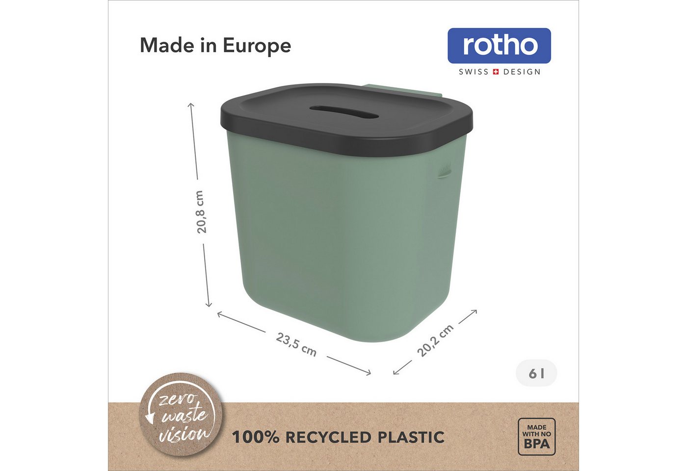 ROTHO Biomülleimer SALSA Bioabfalleimer Set 3,2 l und 6 l mit Deckel, Bioabfalleimer Set für flexible Nutzung in der Küche – Bild 4 von 5