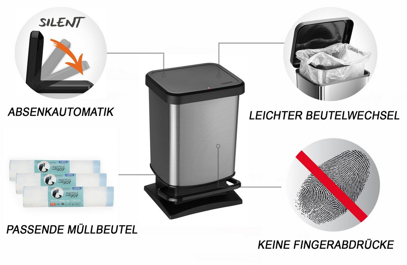 ROTHO Mülleimer Paso Mülleimer 20l mit Deckel, Kunststoff (PP), hergestellt in der Schweiz – Bild 3 von 5