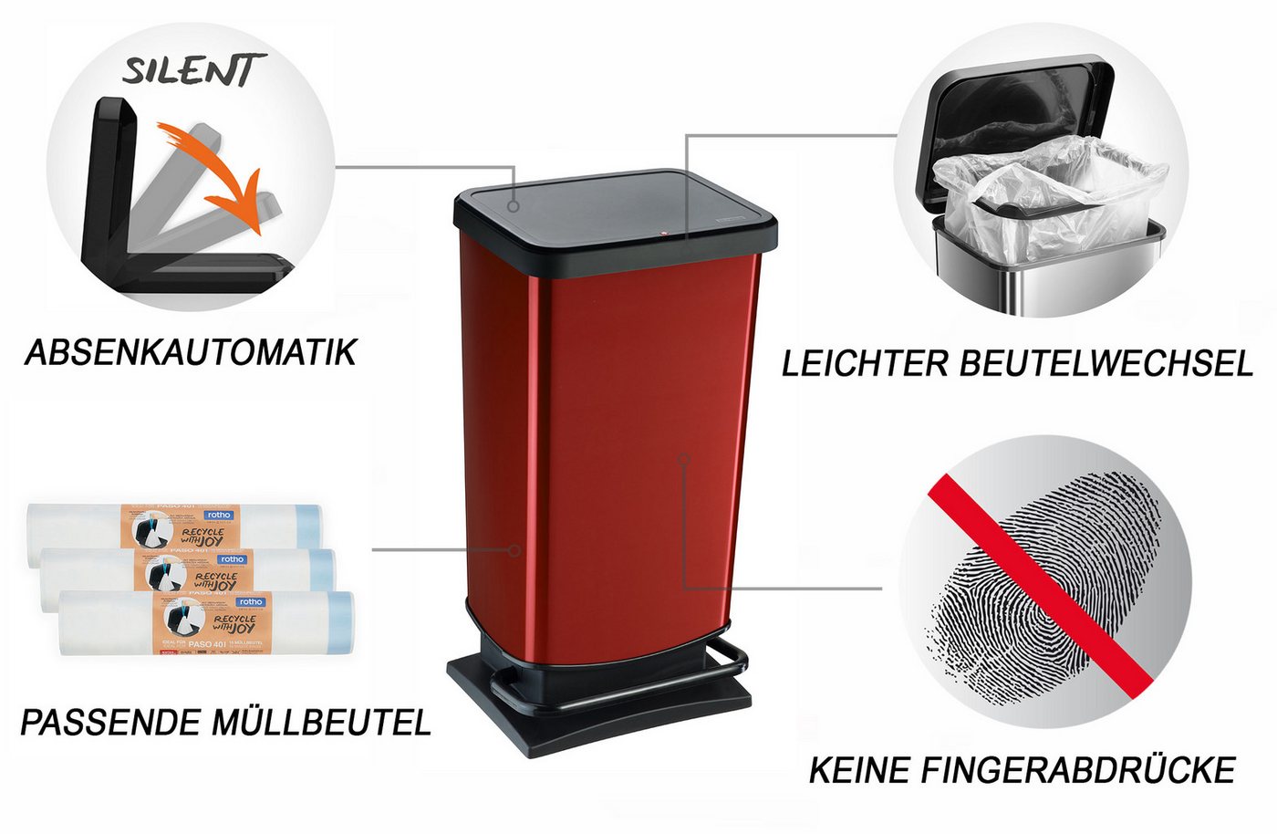 ROTHO Mülleimer Paso Mülleimer 40l mit Pedal und Deckel, hergestellt in der Schweiz – Bild 3 von 5