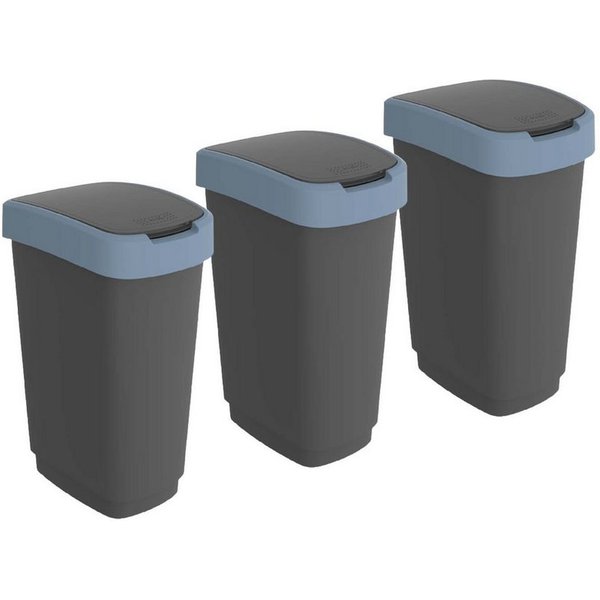 ROTHO Mülleimer Twist 3er-Set Mülleimer 50l mit Deckel, Kunststoff (PP) BPA-frei