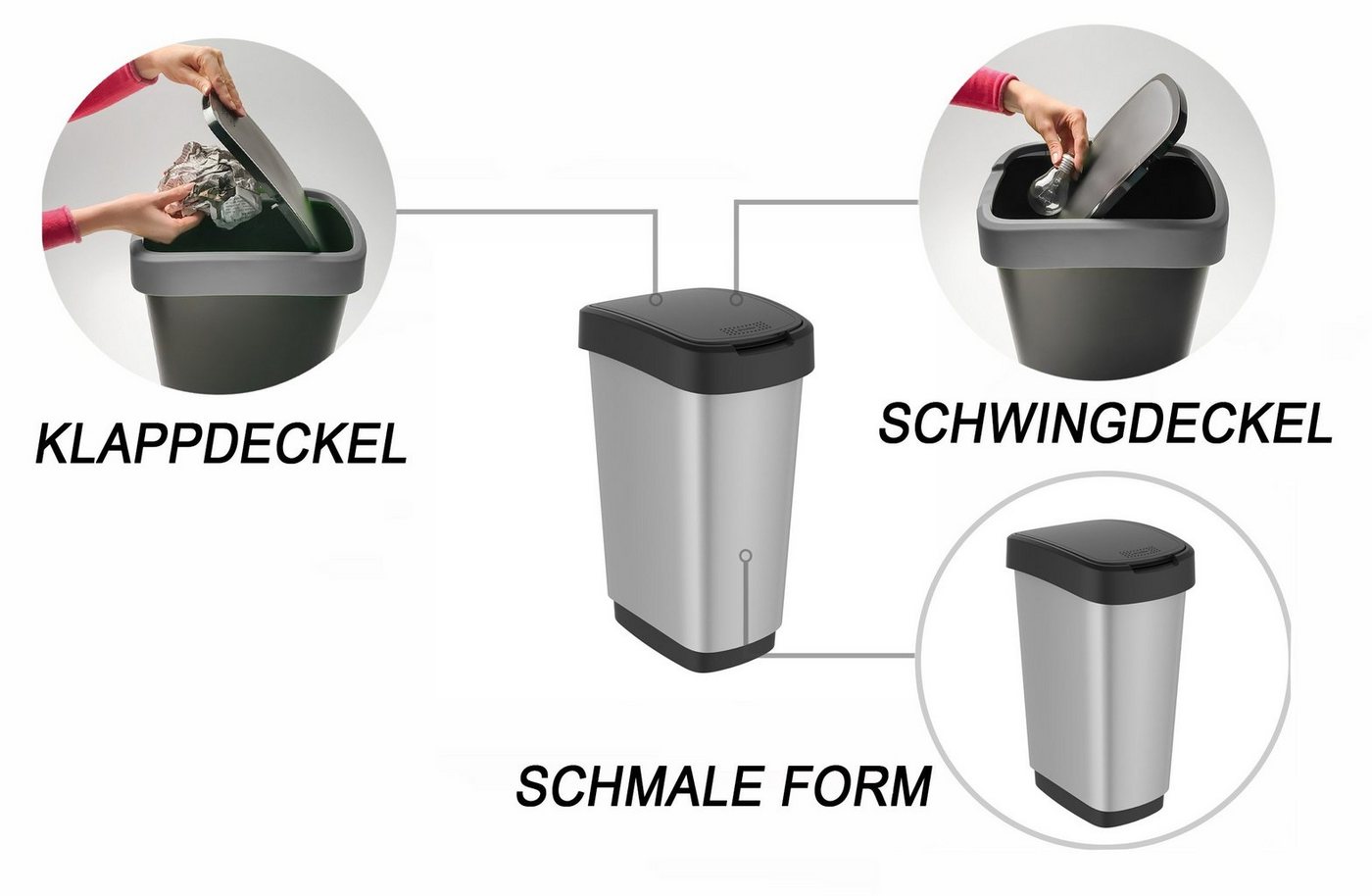 ROTHO Mülleimer Twist Mülleimer 25l mit Deckel, Kunststoff (PP) – Bild 5 von 5